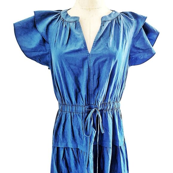 Pinch Blue Boho Flutter Sleeve Tieted Maxi Dress Size Medium - Picture 2 of 7